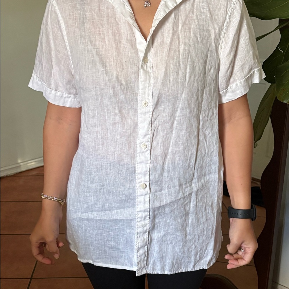 Perry Ellis 100% linen S/P Classic White Shirt